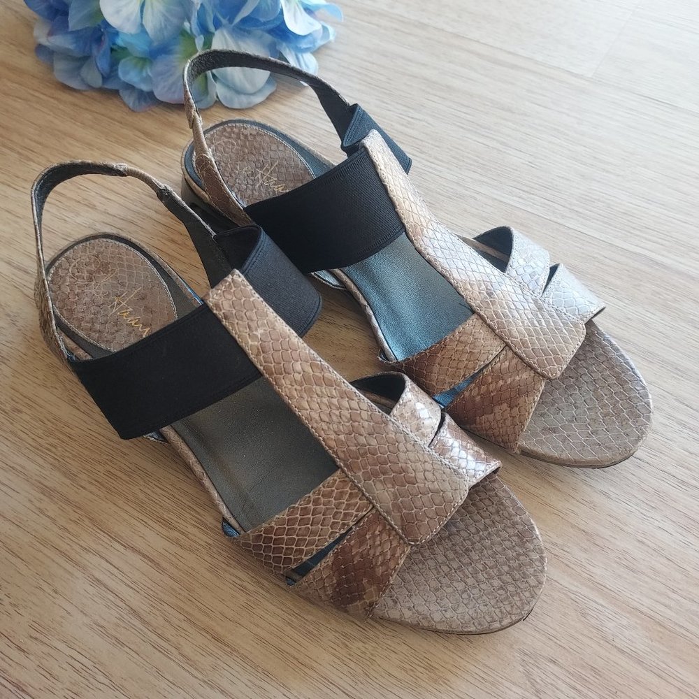 Cole Haan Nike Air Patent Snakeskin Strappy Sandals Light-Brown US8.5B